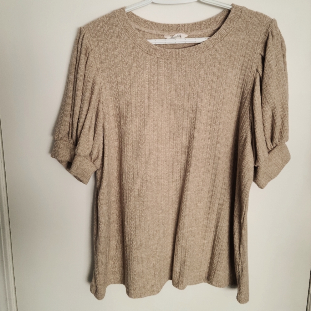 Amaryllis knit short sleeve shirt with balloon sleeves